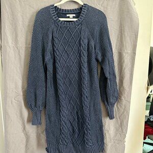 American Eagle blue sweater dress cotton with balloon sleeves, Size L tall